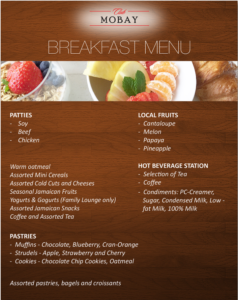 Club MoBay Breakfast Menu